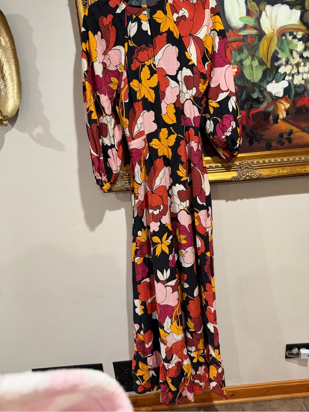 Maeve by Anthropologie Black Midi Dress with Red, Pink & Yellow Floral Print - Picture 3 of 4